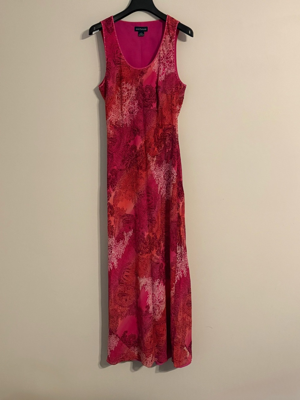 Ann Taylor Pink & Red Printed Tank Silk Maxi Dress - Size 8
